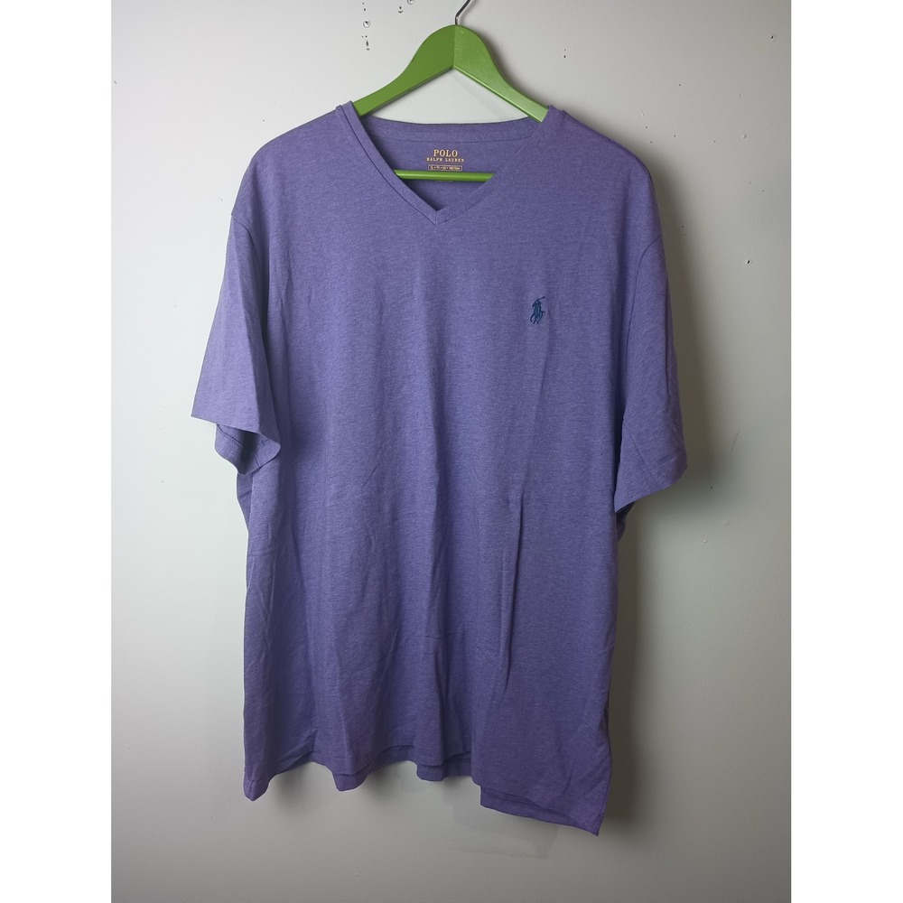 Polo Ralph Lauren Mens XL V-Neck T-Shirt Purple Heathered Cotton Pony Logo Tee